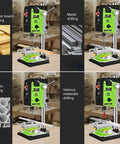 Heavy Duty 800W Bench Drill Press With Clear Digital Panel And Six Smooth Speed Gears Running Up To 2500 RPM performing various material drilling.