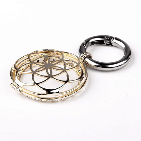 Gold Metal AirTag Protective Case And Key Ring Holder for Apple AirTag 2021, decorative open lattice design with secure clip.