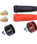 12 Piece Welding Cable Panel Connector Set with Quick Fit Design showing red and black ABS connectors for power supplies and welding workshops.