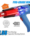 Powerful 900W Heat Gun With Dual Temperature Settings 572 F And 1112 F, blue, showing heating elements and turbo fan