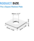 Top Shelf 304 Stainless Steel Square Washers 1 Inch Flat Pads for 5/16 In Bolt with measurements and size details.