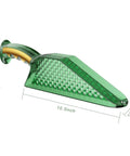 Green ergonomic mattress lifter wedge and bed maker tool with dimensions for one-person bed making and sheets change.