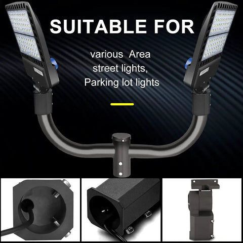 Dual Bullhorn Mounting Bracket For Two LED Parking Lot Lights 180 Degree Round Pole L Mounts With Tenons