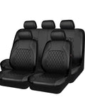 Universal Deluxe PU Leather Car Seat Covers Full Set Premium Faux Leather, Airbag Compatible, Breathable, Water Resistant, Spill Proof Guard, Fits Cars Trucks SUVs, All Black