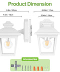 Outdoor Wall Lantern No Fuss Waterproof Porch Light For Front Door Garage And Patio With Anti Corrosion Plastic Build And Clear Acrylic Panels White Finish Bulb Included Sconce Fixture dimensions and accessories shown.