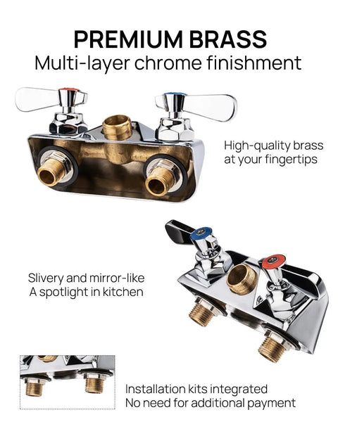 Heavy Duty Commercial Hand Sink Faucet With Slick Chrome Finish Rock Solid Brass Build Rust Resistant Gooseneck Spout Built Like A Tank Durable 304 Stainless Steel Wall Mount, premium brass fittings.