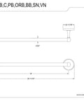 Diagram of Classic 18 Inch Towel Bar In Polished Brass With Premium Finish Built To Last Two And Three Quarters Inch Diameter Bases.