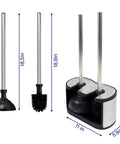 Heavy Duty Stainless Steel Toilet Bowl Brush And Plunger Set With Freestanding Bathroom Canister Killer 2 In 1 Space Saving Cleaner Setup dimensions and design