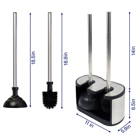 Heavy Duty Stainless Steel Toilet Bowl Brush And Plunger Set With Freestanding Bathroom Canister Killer 2 In 1 Space Saving Cleaner Setup dimensions and design