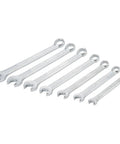 Badass Metric Combination Wrench Set 7 Piece Sleek Chrome Box End Tools Corrosion Resistant displayed on a white background.
