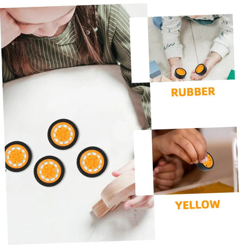 Kid assembling 10 Pcs DIY Car Wheels For Kids Toy Replacement Small Rubber Tires With 0.08 In Axle Hole for model cars.