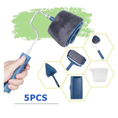 Premium 5 Piece Wall Paint Roller Brush Set Heavy Duty Rollers With Built In Edge Trimmers showcasing a roller and tools for painting.