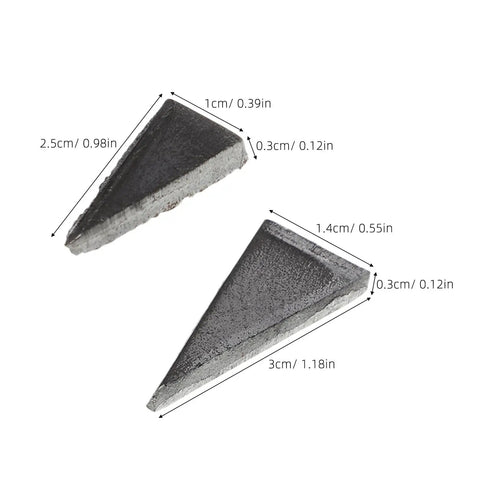 40 Piece Iron Triangle Hammer Wedges For Axe Handle Reinforcement Non Slip Grip And Hardened Durability For Heavy Duty Construction And Felling Tasks Keeps Wooden Handles Tight And Secure, two iron wedges with size markings