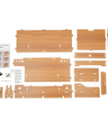 Transform Your Workspace With These Solid Wood Monitor Risers Featuring A Lockable Storage Drawer With Secure Laptop Stand Built Like Iron To Keep Your Desk Slick And Super Organized Daily assembly parts layout on a white background.