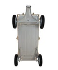 Bottom view of Beefy All Terrain Pull Wagon With Removable Wooden Side Panels And Solid Tires, Heavy Duty Yard And Garden Pull Along Wagon, 176 Lb Load Capacity, Foldable Long Handle For Easy Storage, White.