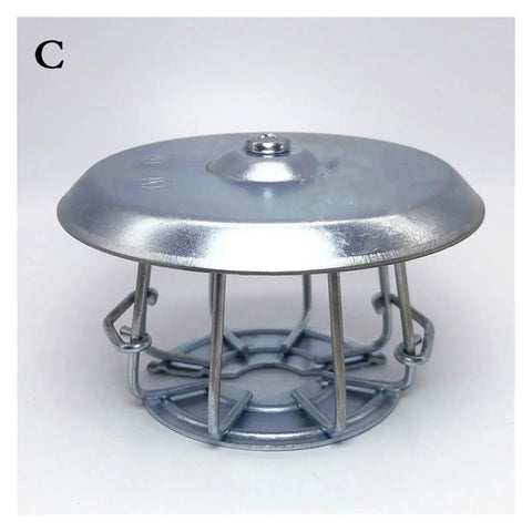 Rock Solid Fire Sprinkler Head Guard With Heavy Gauge Stainless Steel Protective Cage in polished silver finish.