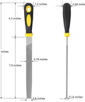 8 Inch Flat Metal File With 12 Inch Total Length, Anti Slip Ergonomic Handle, Hardened High Carbon Steel, Uniform Teeth shown with dimensions