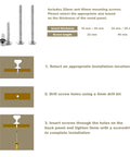 Illustration showing screw sizes, board thickness, and installation steps for Antique Tear Drop Walnut Drawer Pulls Set Two Pack With Screws.