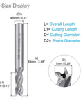 4 Flute Spiral End Mill Bit 7mm Diameter 19mm Cutting Length Heavy Duty High Speed Steel Milling Cutter size display.