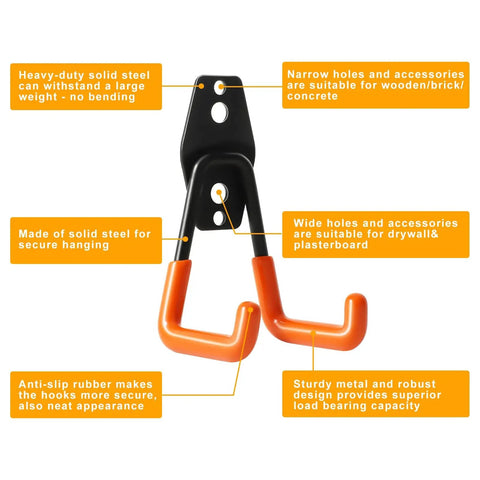 Heavy Duty Wall Hook Set 2 Pack For Garage Storage Durable Metal Wall Mount Hooks For Ladders Tools Garden Gear Hoses Extensions