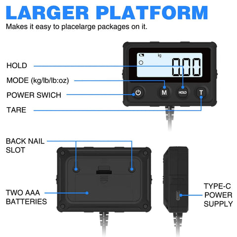 Maxus Shipping Scale 440Lb 10g Accuracy Digital Postal Scale With Hold And Tare Function display and power features