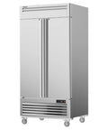 40 Inch Reach In Commercial Refrigerator 35 Cubic Feet Stainless Steel Upright Fridge Double Door Industrial Cooler with wheels