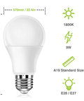 Amber A19 Light Bulbs 9W 60W Equivalent Blue Light Blocking Soft Warm Glow 1800K Night Light Dim diagram showing dimensions
