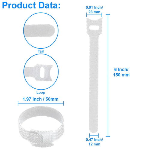 60 Pack 6 Inch Reusable Cable Ties With Hook And Loop For No Fuss Cable Management White Cord Organizer Straps Adjustable Durable Velcro Style