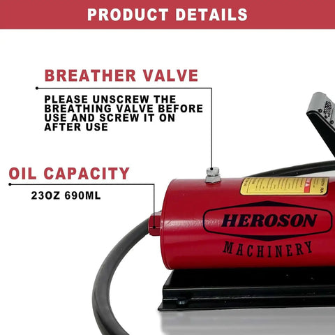Beefy Heavy Duty High Pressure Pneumatic Foot Operated Hydraulic Pump with breather valve and 0.7L reservoir detail
