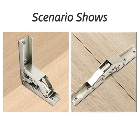 Heavy Duty Stainless Steel 90 Degree Folding Hinge Hidden Shelf Bracket Table Mount showing pivot action and installation.
