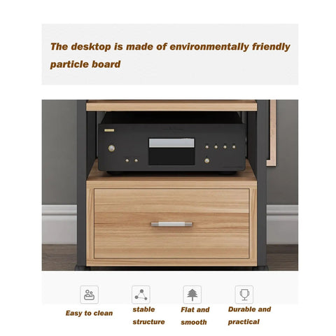 Five Tier AV Media Rack With Drawers Wooden Corner Frame Cabinet and Stereo Stand for Home Office and Studio Gear Multi Functional Storage for Printer Scanner Fax Machine Style 3 60x40x120 cm, particle board drawer