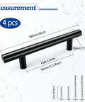 Matte Black Cabinet Handles 4 Pack, Three and Three Quarter Inch Hole Center Kitchen Cabinet Pulls, size dimensions shown.