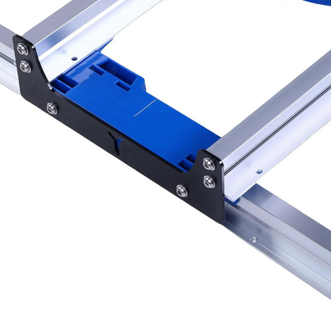 Close-up of Aluminum Router Sled Kit with Precise Guide Rail and Low Friction Slide for wood end face flattening.