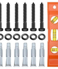 Heavy Duty TV Mount Hardware Kit with 6 M8x65mm lag bolts, anchors, washers, and bubble level, stainless steel screws