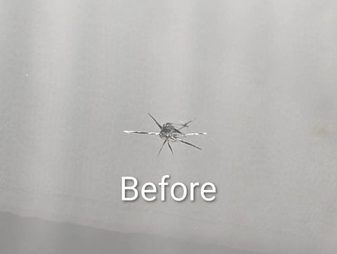 Cracked windshield before using Pro Windshield Repair Kit With Advanced Flexing Holding Structure For Stronger Glass