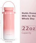 Portable Breastmilk Cooler For Travel And Daily Grind, Reusable 22oz bottle with pink design, measures 11.92 inches high for daily use.