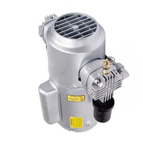 Heavy Duty Piston Vacuum Pump 5HCE-10-M551X High Performance Industrial Airflow Unit gray motor with air intake and valve.