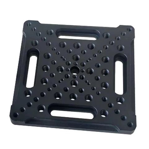 Base Plate Displacement Sliding Table Adapter Plate For 25x25mm Matrix With M2 M3 M4 M6 Threaded Holes, 6061 Aluminum Alloy Black Anodized, Boss Grade Breadboard Style Mounting Platform For Precision Slides, black anodized top view