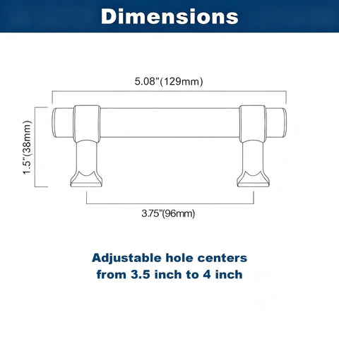 Dimensions diagram for 10 Pack 3.75 Inch Center To Center Cabinet Pulls Round Tube Acrylic Black Modern Drawer Handles