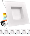 Five To Six Inch LED Square Recessed Downlight Kit, Dope Fourteen Watt Equivalent To Ninety Watt, Five Color Temperature Options