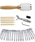 Must Have 20 Piece Leather Stamping Tool Kit For DIY Leather Crafting And Saddle Making, Includes Carving Hammer, Rotating Knife, Tracing Pens, And 20 Leather Stamps For Precise Carving, Patterns, And Custom Stamping.