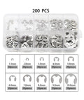 304 Stainless Steel E Clip Washer Assortment Kit For Shaft Circlip Retaining Rings M1.5 To M10 200Pcs in plastic case