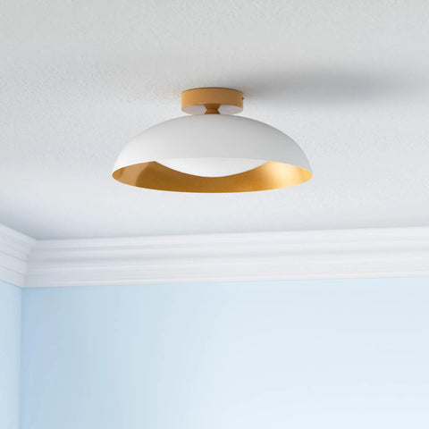 16-Inch LED Flush Mount Ceiling Light With White And Gold Finish, 2400 Lumen, 24W, 5 Color Temperature, Energy Saving Fixture For Living Room Kitchen Bedroom Hallway