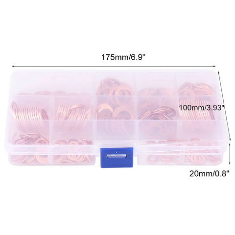 All-In-One Copper Washers Set, 280 Pieces in 12 Sizes With Storage Box, Heavy-Duty Copper Washers for Automotive Hydraulic Fittings, High Conductivity and Tight Seals, Reliable Sealing, Durable and Easy to Use in labeled storage box
