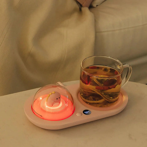 Smart Mug Warmer With Three Heat Levels And 20W Power To Keep Your Favorite Sips Piping Hot Now Featuring A Cute Dinosaur Night Light Aroma Diffuser.