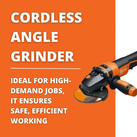 Tough As Nails 5 Inch Cordless Angle Grinder Featuring Brushless Power Motor And 8 Ah Lithium Battery With Sealed Dust Protection and soft start.