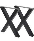 Set Of 2 Industrial Country Style Steel Table Legs 28 Inch By 24 Inch Dining Table Legs, black X-frame in powder-coated finish