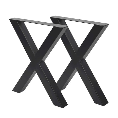 Set Of 2 Industrial Country Style Steel Table Legs 28 Inch By 24 Inch Dining Table Legs, black X-frame in powder-coated finish