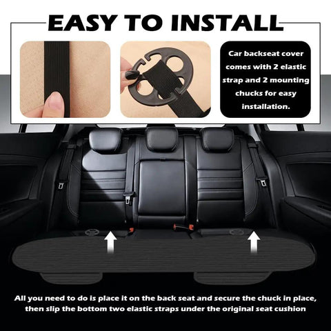 Installation process of Back Seat Cover For Car, Breathable Linen Bench Seat Protector with mounting straps visible.