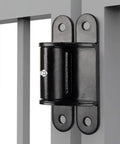 Beefy 7 Inch Face Mount Gate Hinges Bolt On Weld On Roller Bearing For Large Driveway Gates Up To 1100 Pounds 2062P Lubricable Iron Gate Hinge Pair With 180 Degree Swing installed on gray metal gate